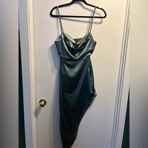 Windsor Teal Asymmetrical Satin Dress
